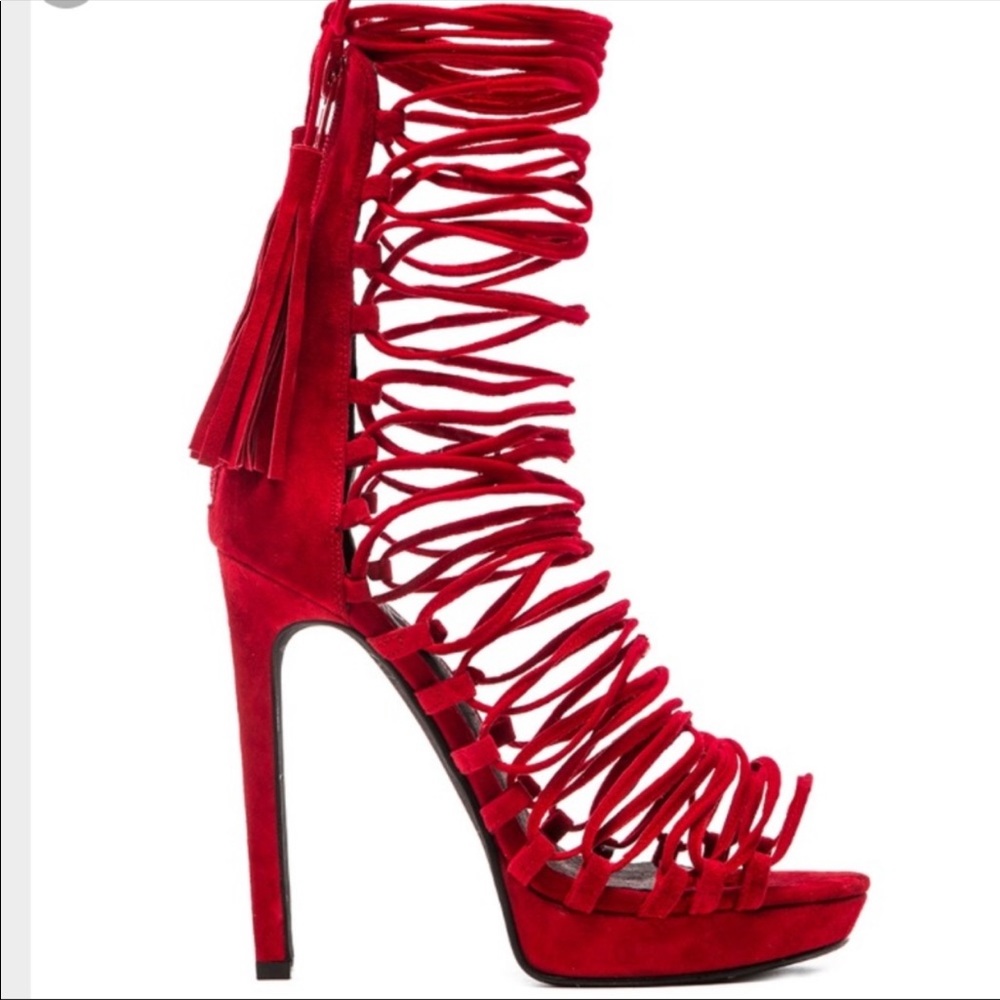 Jeffrey Campbell Lace up Heels Red Suede